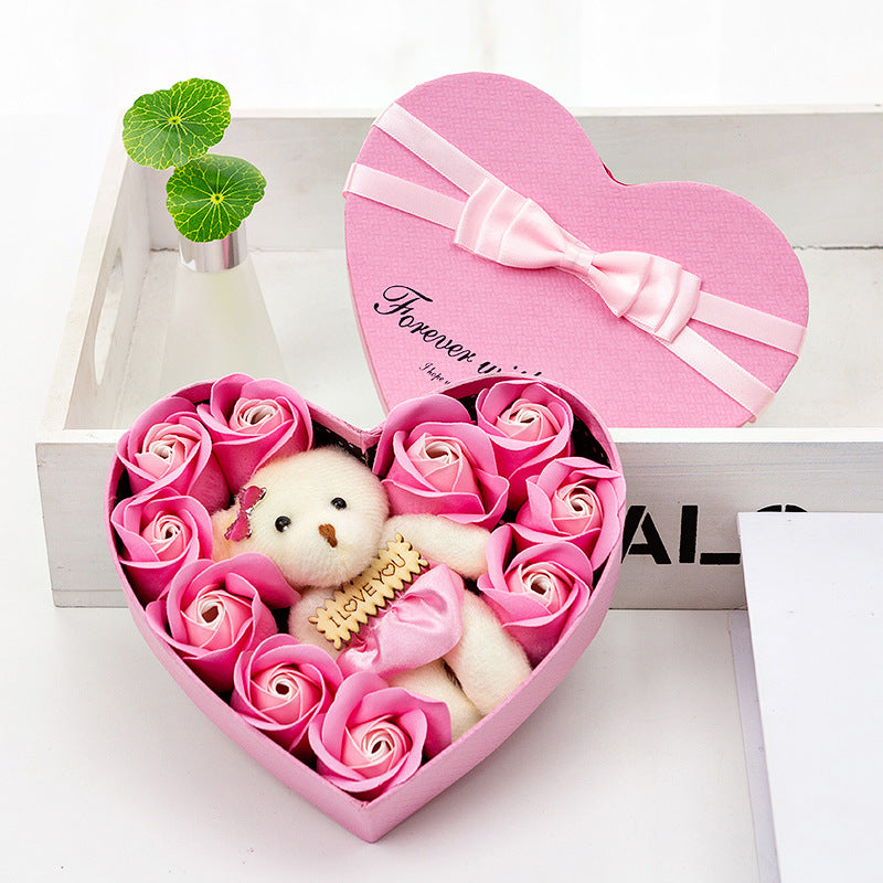 Fragrant soap flower heart-shaped rose gift box
