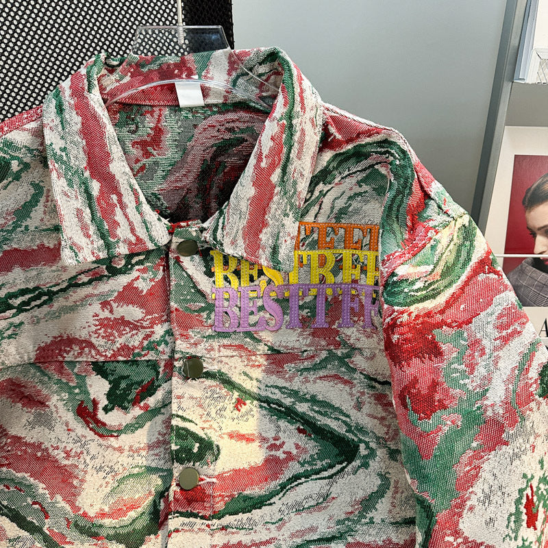 Korean Style Tiger Jacquard Denim Jacket for Men