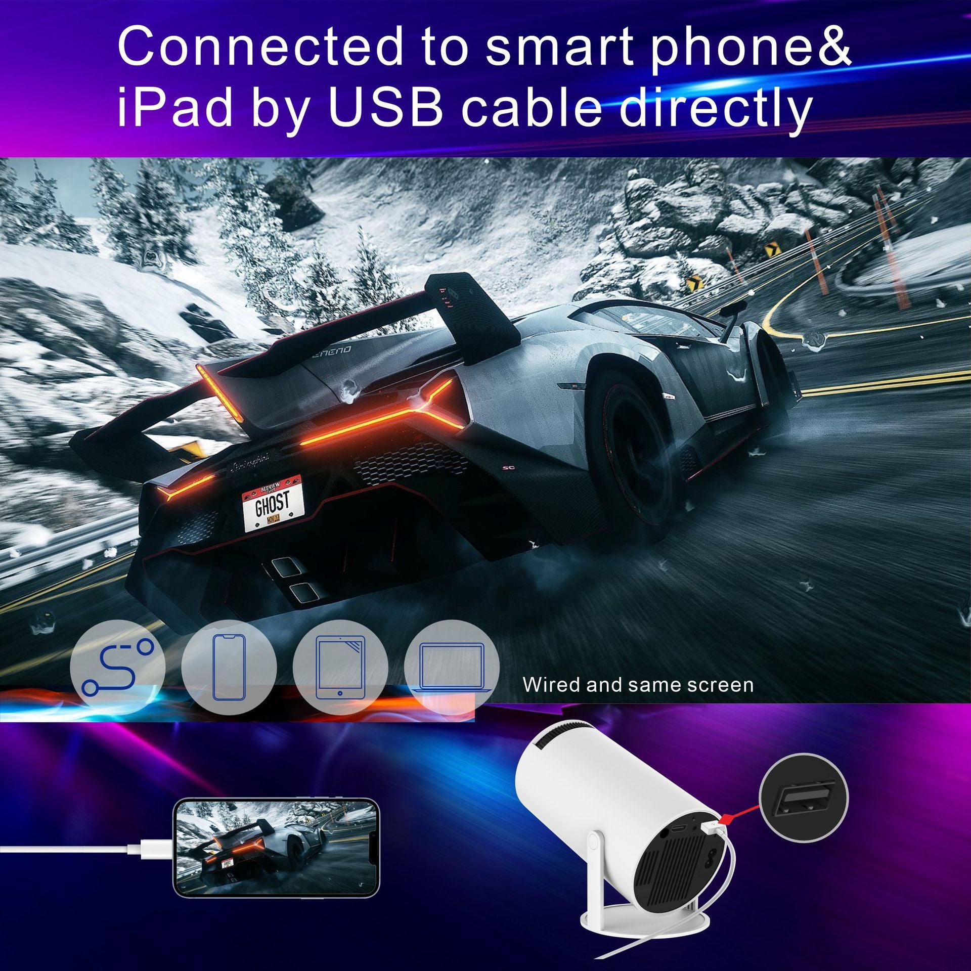 Smart home theater projector connected to smart phone or ipad