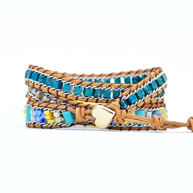 Hot sale love color blue opal cowhide braided bracelet bohemian couple friendship bracelet