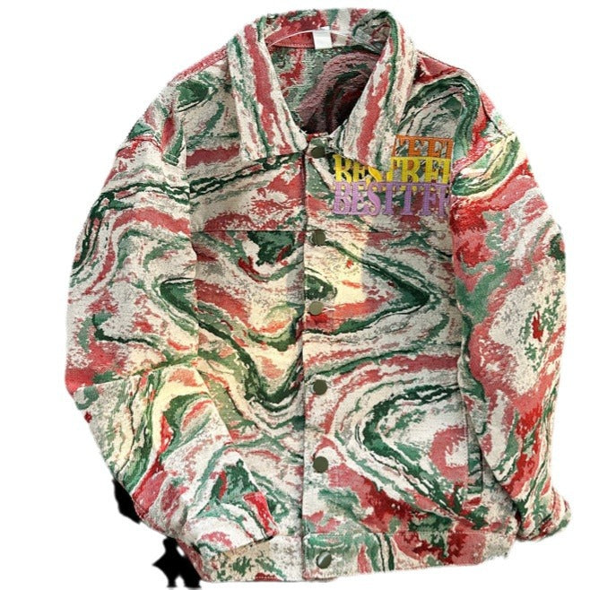 Korean Style Tiger Jacquard Denim Jacket for Men