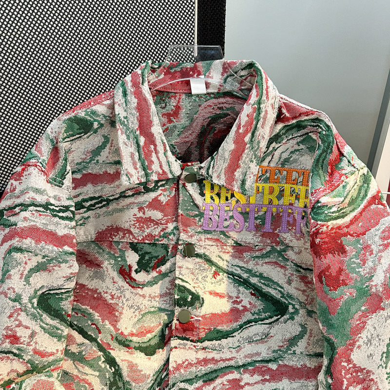 Korean Style Tiger Jacquard Denim Jacket for Men