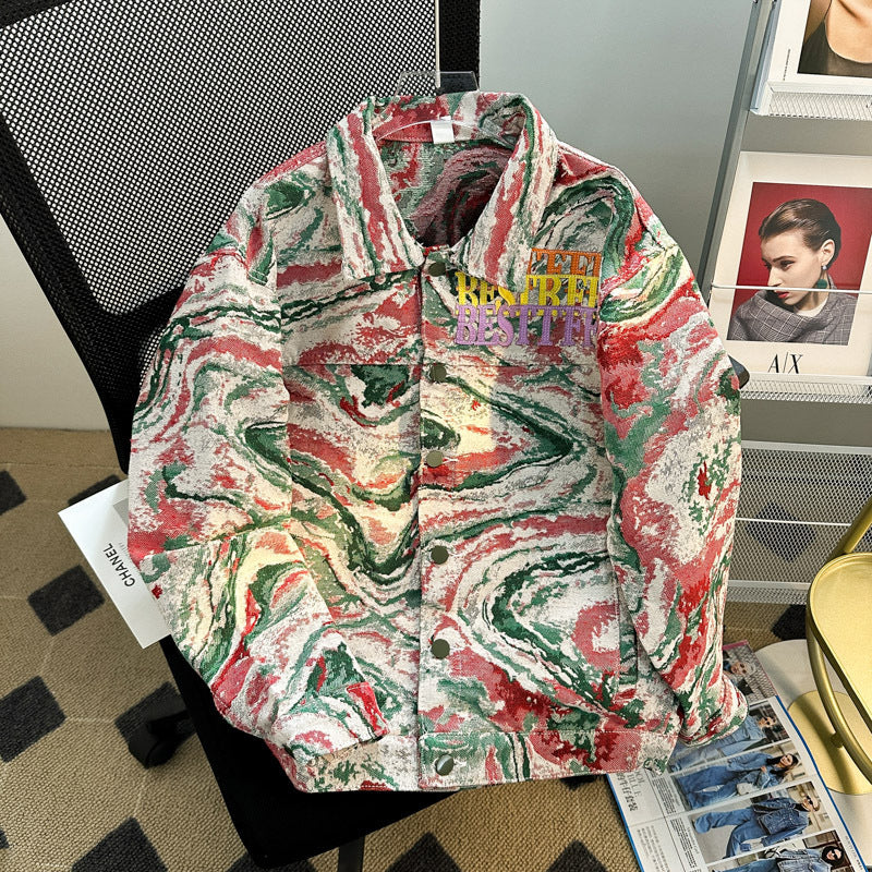 Korean Style Tiger Jacquard Denim Jacket for Men